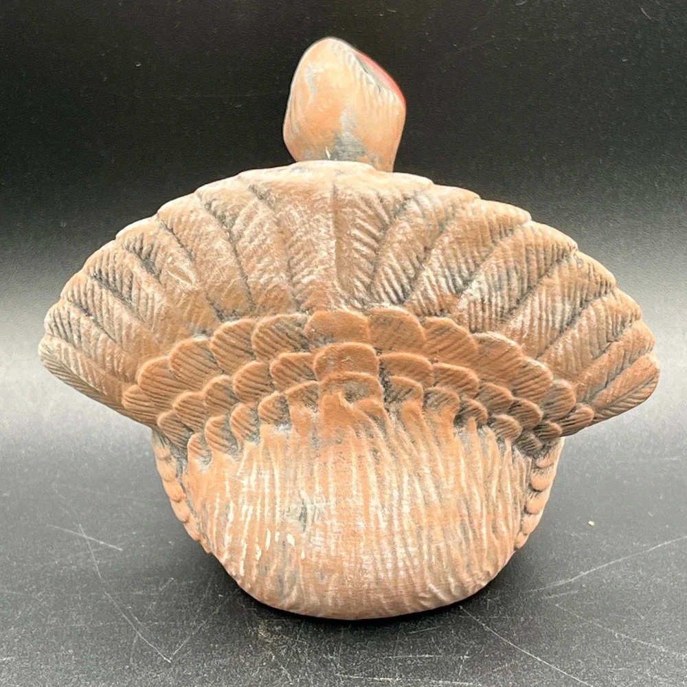 Vtg Hand Painted Ceramic Turkey Figurine Thanksgiving Decor Brown 4.5